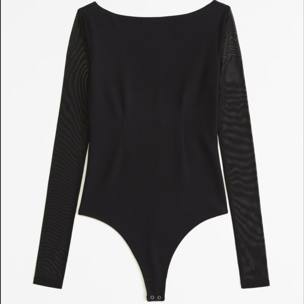 Abercrombie & Fitch Long Sleeve Mesh Crepe Shell Bodysuit
